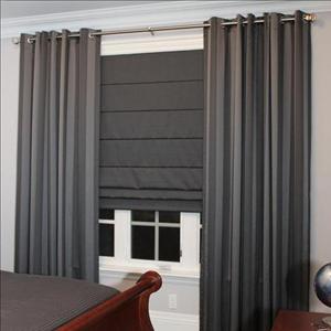 Luciano Grommeted Panels Accompanied with Lorenzo Roman Blinds